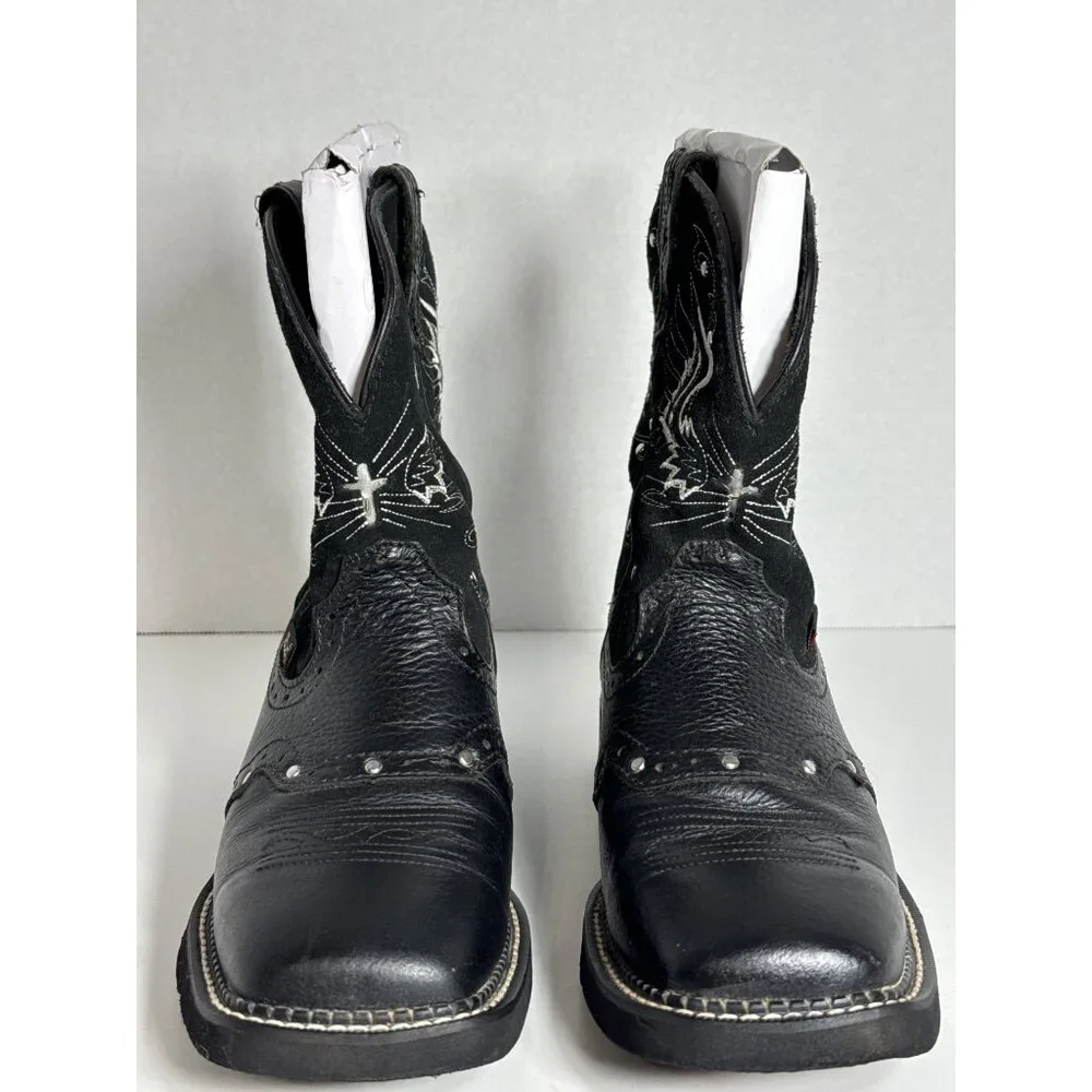 Justin Boots Black Gypsy Embroidered Square Toe Western L9977 Womens 8.5B - Picture 5 of 16